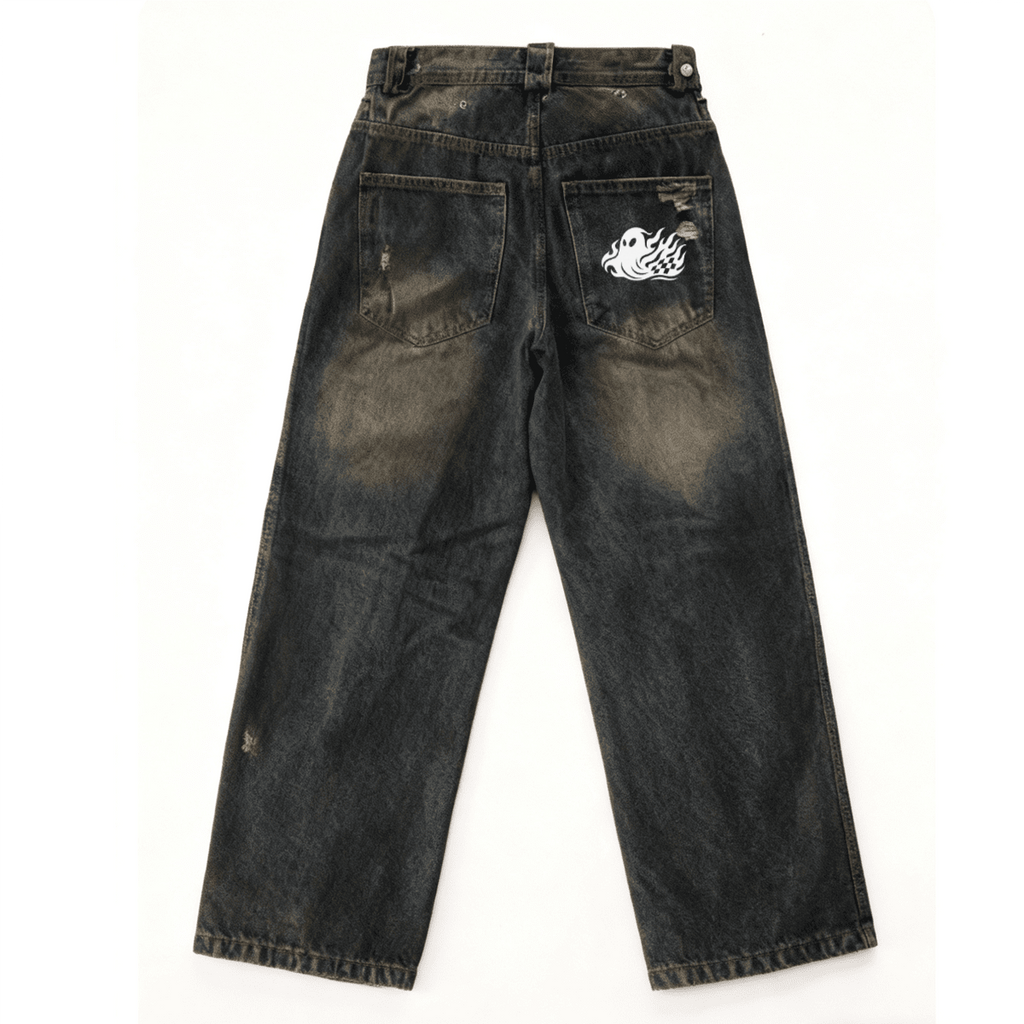 SP00K3Y RACING Baggy Fit Straight-Leg Washed Jeans