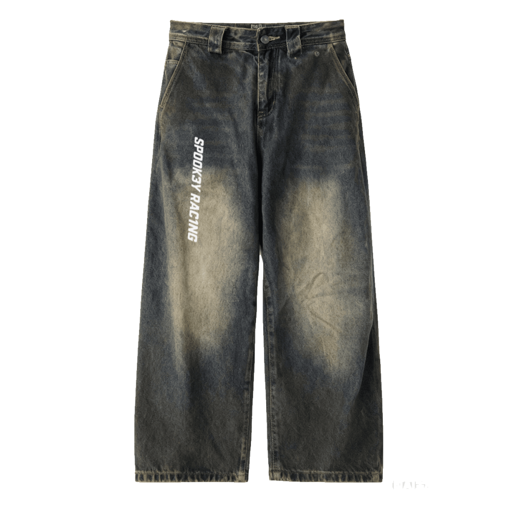 SP00K3Y RACING Baggy Fit Straight-Leg Washed Jeans