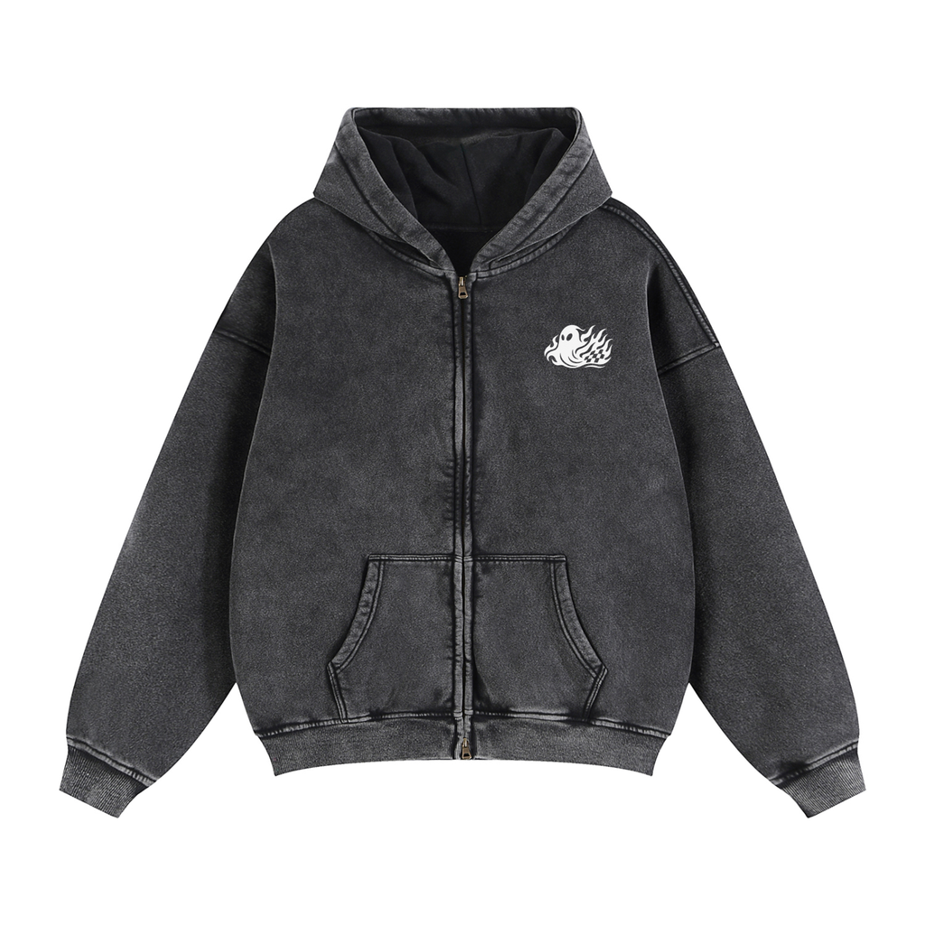 Sp00k3y Zip Up Boxy Fleece Hoodie